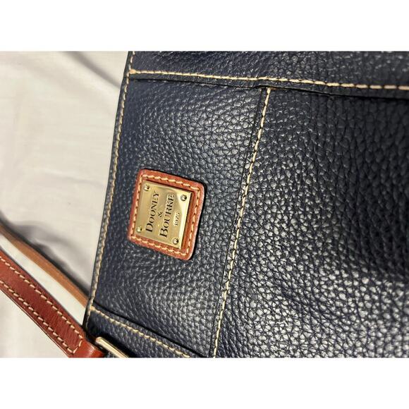 Dooney & Bourke Navy Brown Leather Shoulder Tote Bag GS - Picture 5 of 11